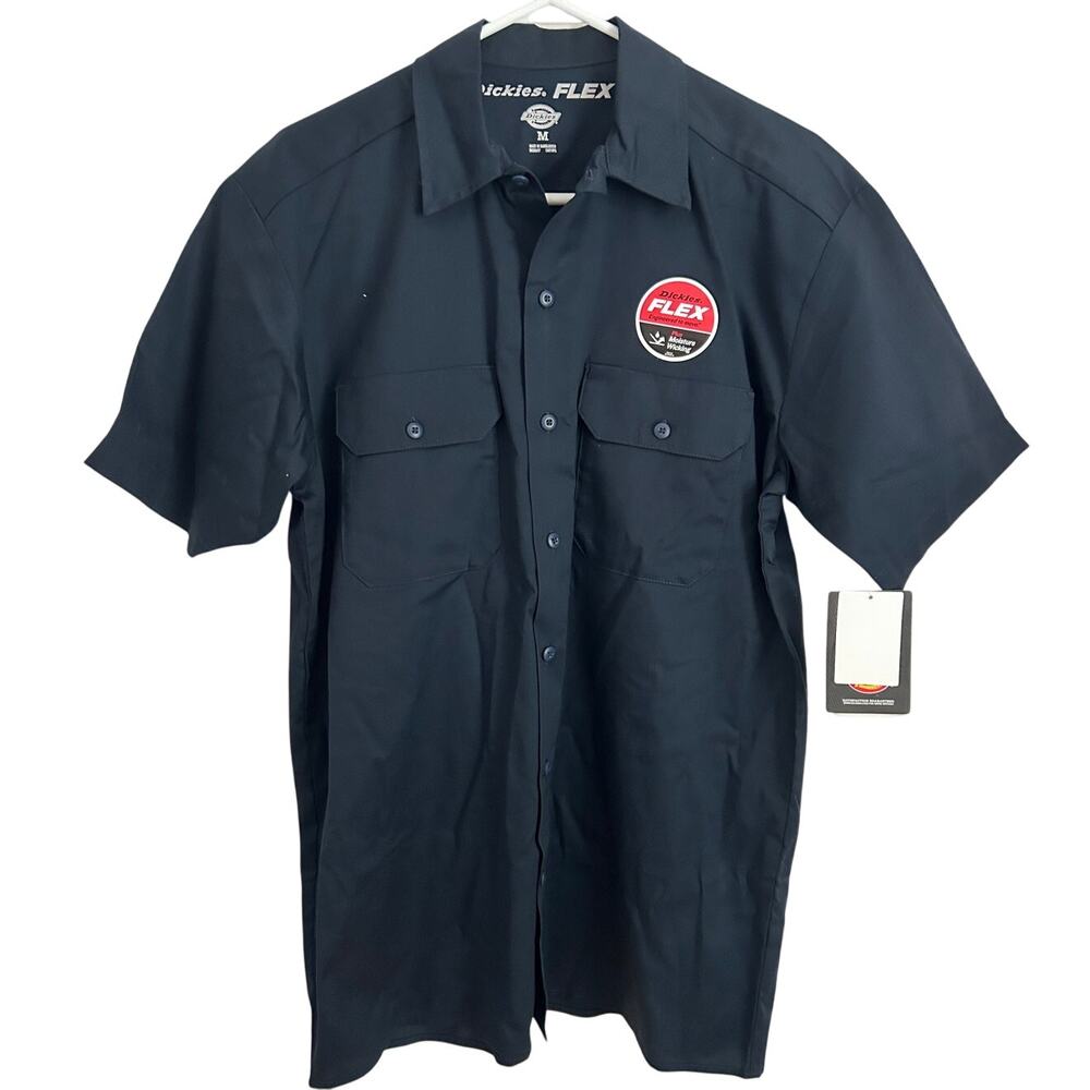 Dickies FLEX Short‑Sleeve Work Shirt – Navy Button‑Up (Men’s Medium) NWT